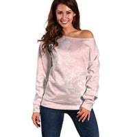 Polynesian Tiare Monstera Soft Pink Off Shoulder Sweater Liquid Style - Polynesian Pride