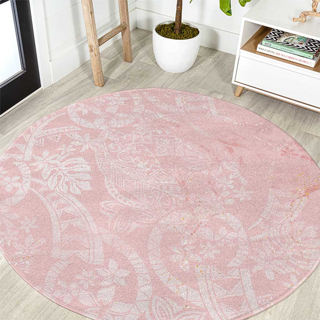 Polynesian Tiare Monstera Soft Pink Round Carpet Liquid Style - Polynesian Pride