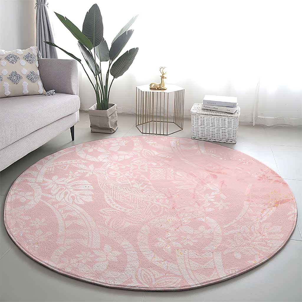 Polynesian Tiare Monstera Soft Pink Round Carpet Liquid Style - Polynesian Pride