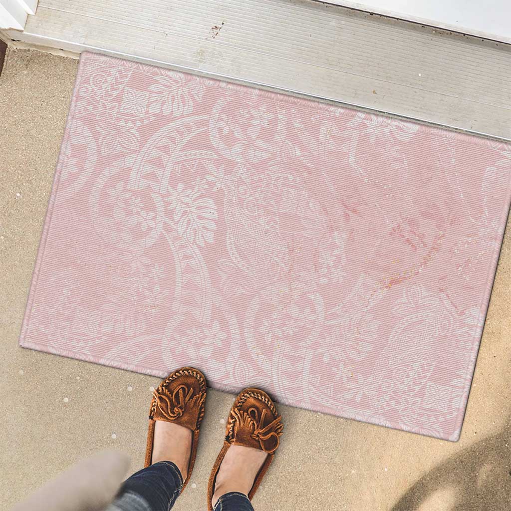 Polynesian Tiare Monstera Soft Pink Rubber Doormat Liquid Style - Polynesian Pride