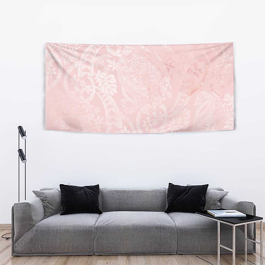 Polynesian Tiare Monstera Soft Pink Tapestry Liquid Style - Polynesian Pride