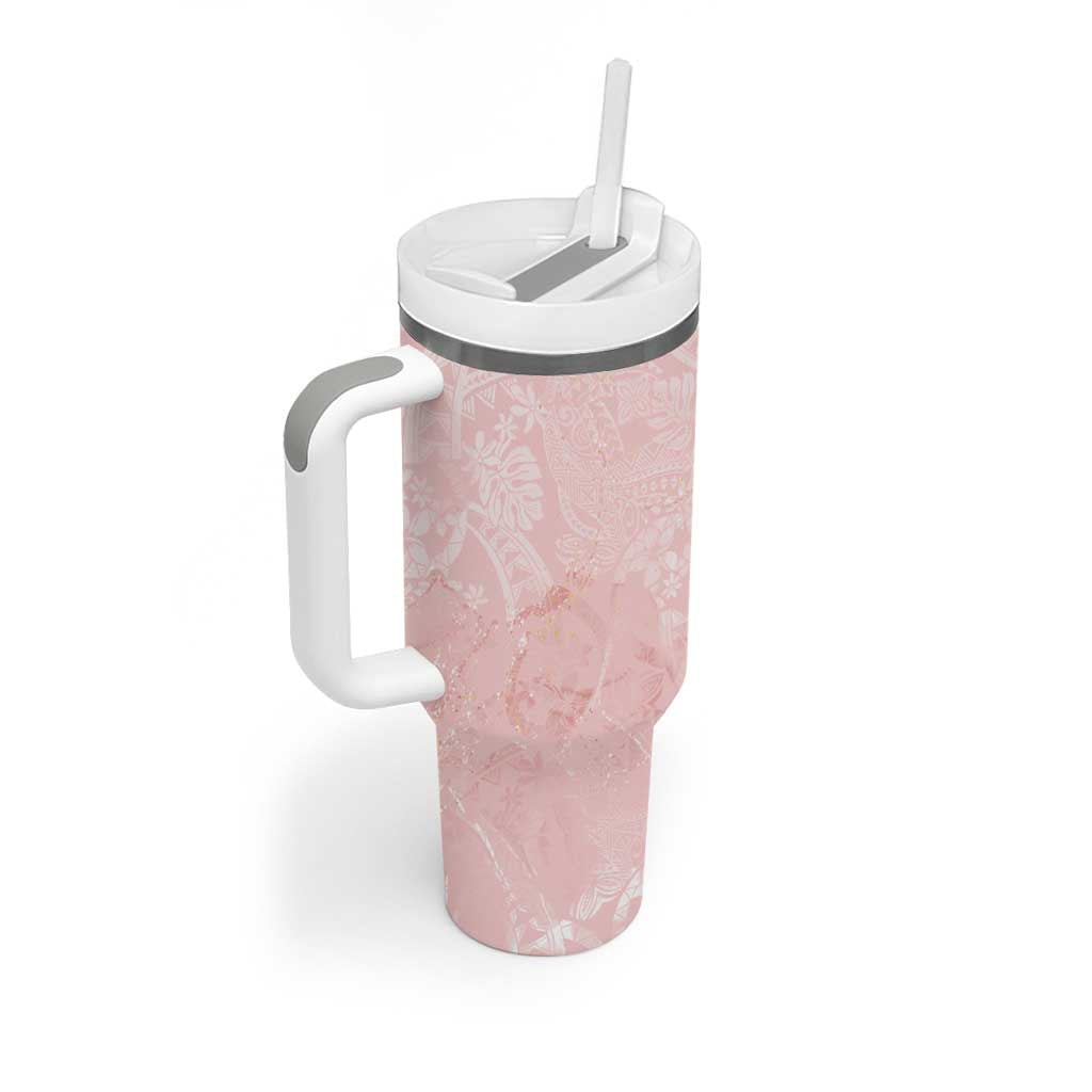 Polynesian Tiare Monstera Soft Pink Tumbler With Handle Liquid Style - Polynesian Pride