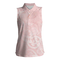 Polynesian Tiare Monstera Soft Pink Women Sleeveless Polo Shirt Liquid Style - Polynesian Pride