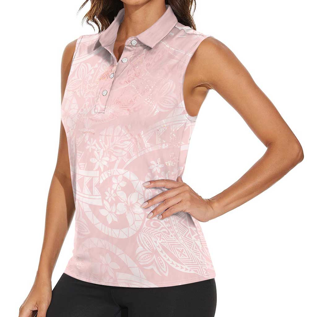 Polynesian Tiare Monstera Soft Pink Women Sleeveless Polo Shirt Liquid Style - Polynesian Pride