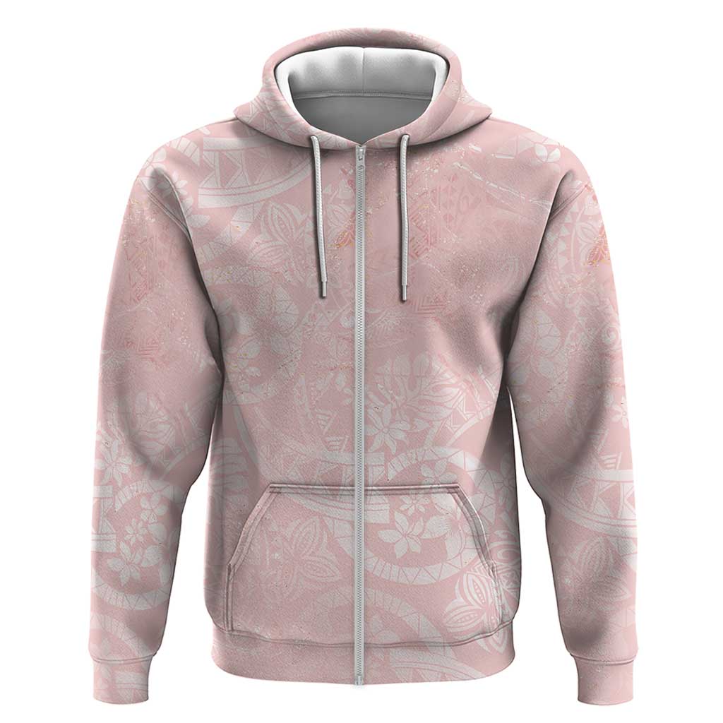 Polynesian Tiare Monstera Soft Pink Zip Hoodie Liquid Style LT01 Zip Hoodie Pink - Polynesian Pride
