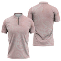 Polynesian Tiare Monstera Soft Pink Zipper Polo Shirt Liquid Style - Polynesian Pride