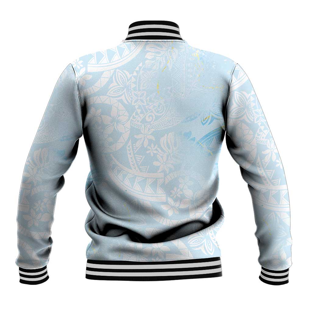 Polynesian Tiare Monstera Baby Blue Baseball Jacket Liquid Style - Polynesian Pride
