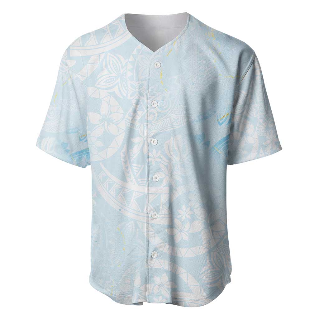 Polynesian Tiare Monstera Baby Blue Baseball Jersey Liquid Style - Polynesian Pride