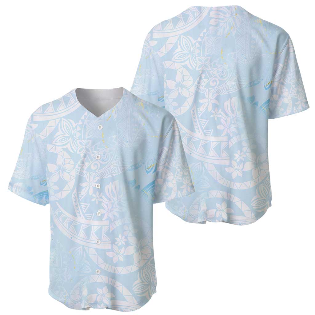 Polynesian Tiare Monstera Baby Blue Baseball Jersey Liquid Style - Polynesian Pride