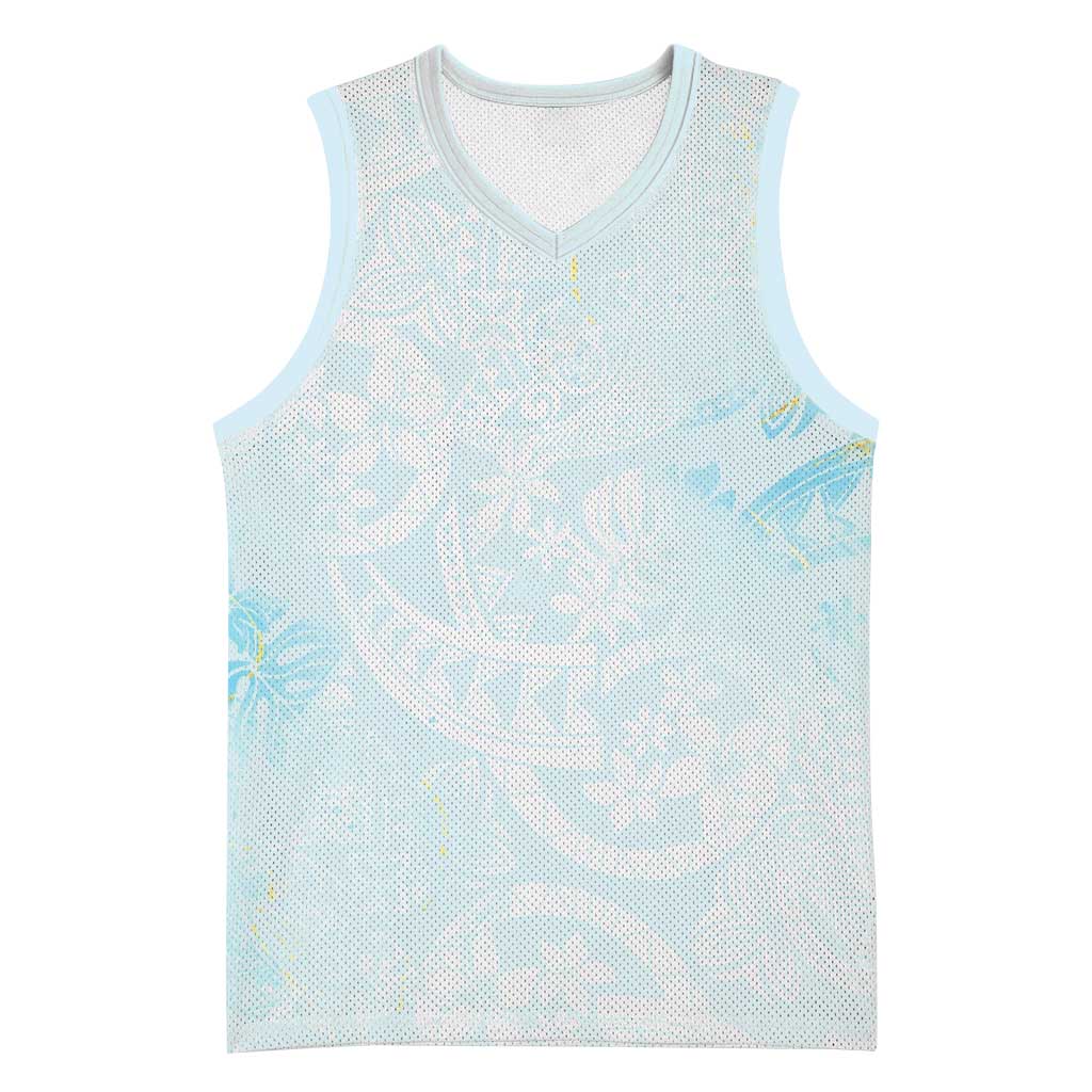 Polynesian Tiare Monstera Baby Blue Basketball Jersey Liquid Style - Polynesian Pride