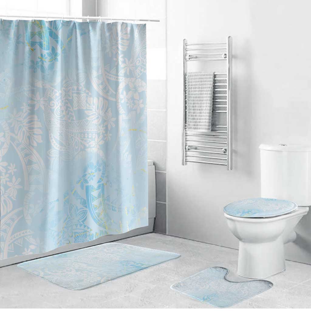 Polynesian Tiare Monstera Baby Blue Bathroom Set Liquid Style LT01 Bathroom Set (4 pcs) Blue - Polynesian Pride