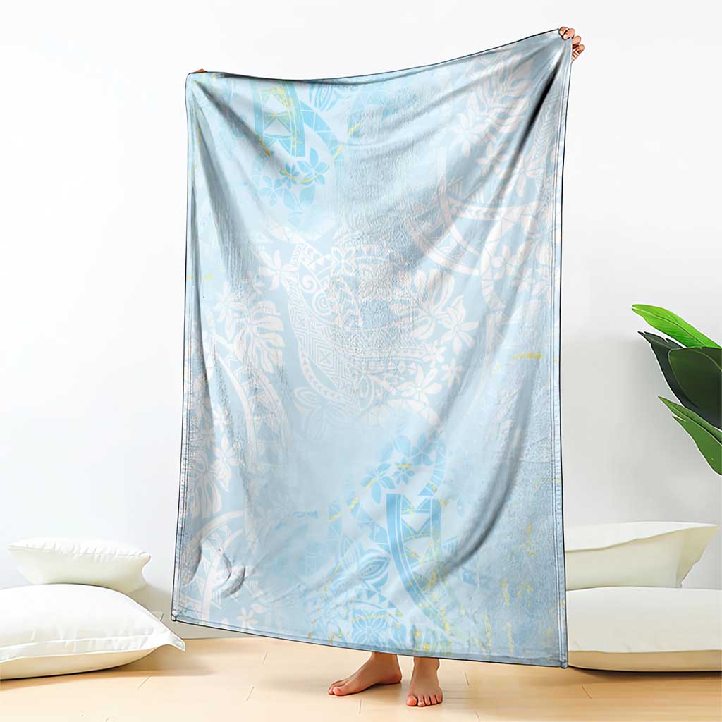 Polynesian Tiare Monstera Baby Blue Blanket Liquid Style - Polynesian Pride
