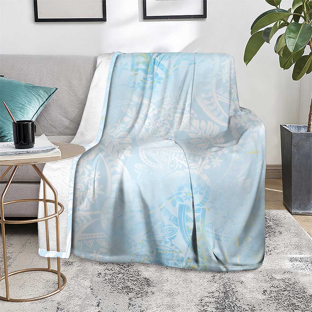 Polynesian Tiare Monstera Baby Blue Blanket Liquid Style - Polynesian Pride