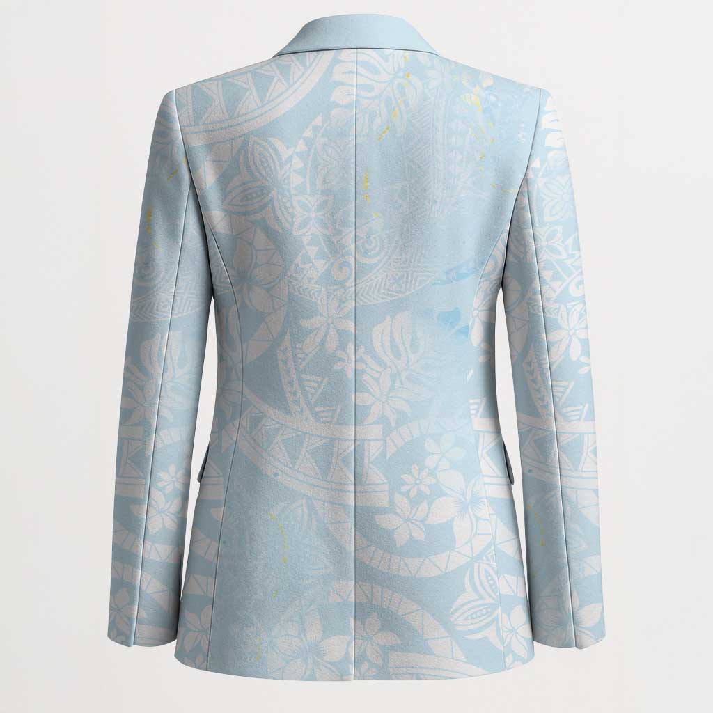 Polynesian Tiare Monstera Baby Blue Blazer Liquid Style - Polynesian Pride