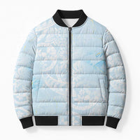 Polynesian Tiare Monstera Baby Blue Bomber Puffer Jacket Liquid Style - Polynesian Pride