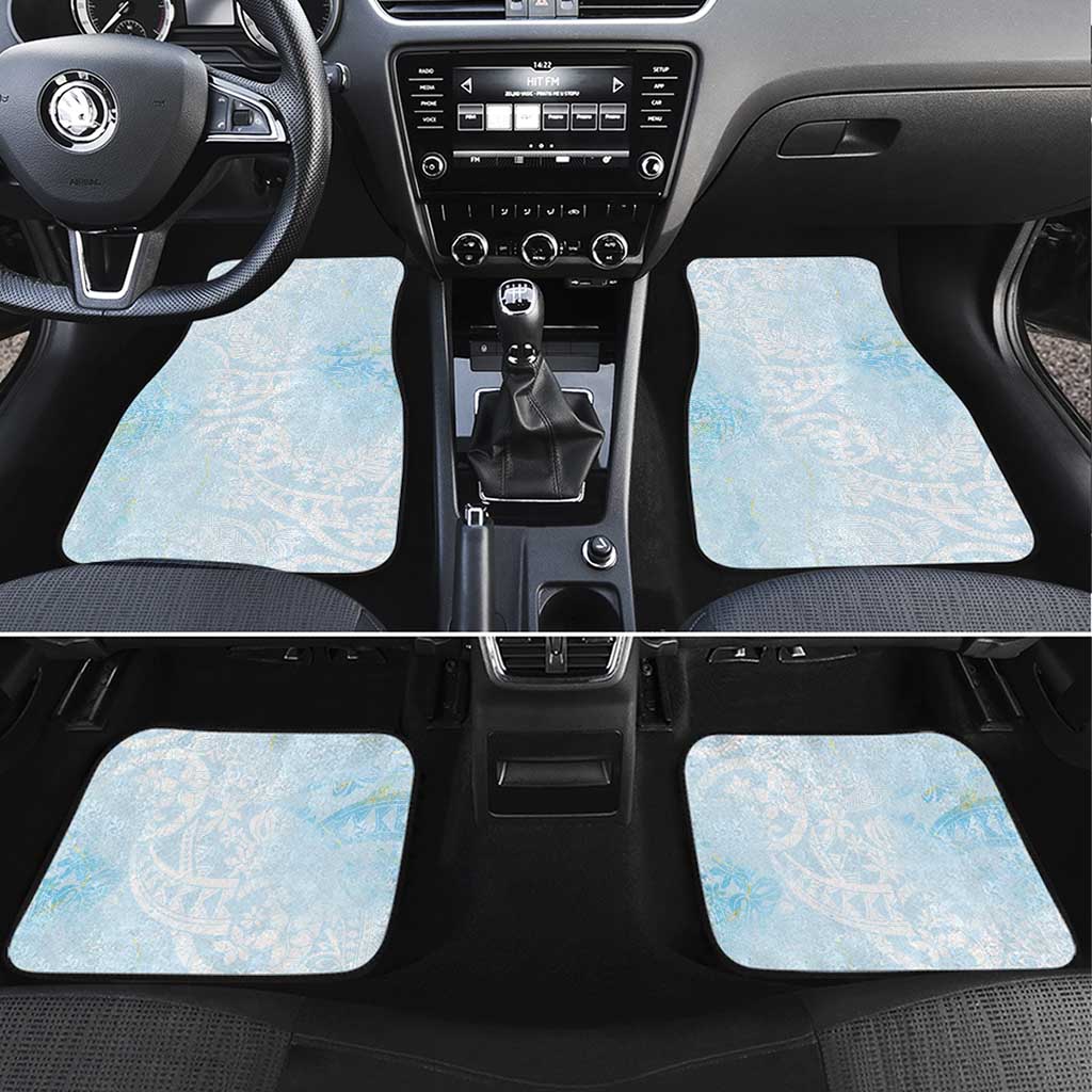 Polynesian Tiare Monstera Baby Blue Car Mats Liquid Style LT01 Set 4pcs Blue - Polynesian Pride