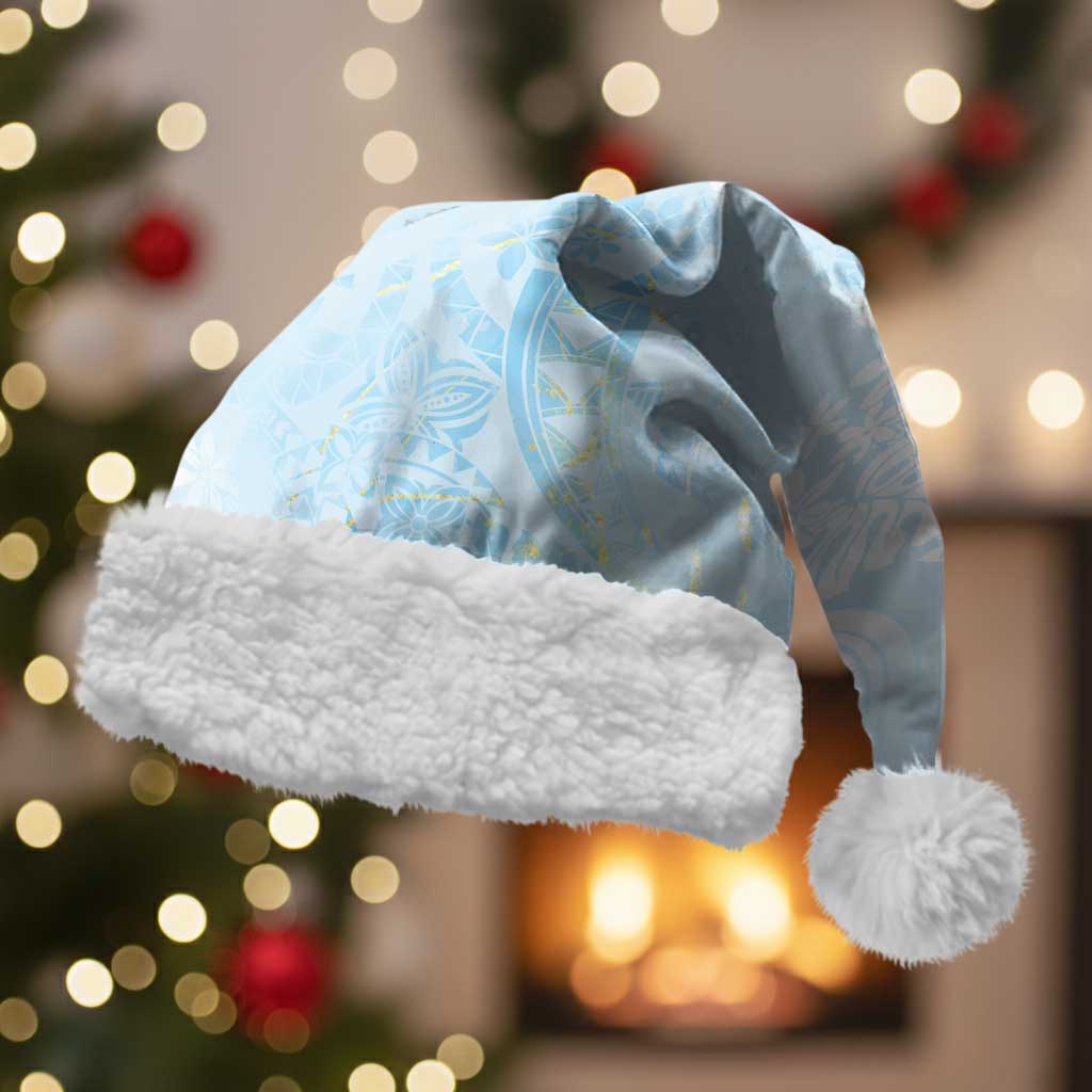 Polynesian Tiare Monstera Baby Blue Christmas Santa Hat Liquid Style - Polynesian Pride