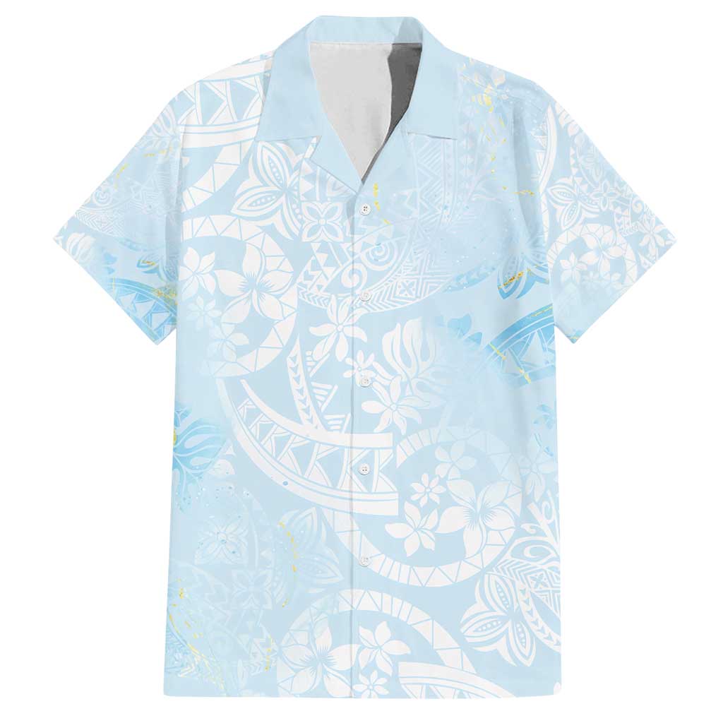 Polynesian Tiare Monstera Baby Blue Family Matching Long Sleeve Bodycon Dress and Hawaiian Shirt Liquid Style - Polynesian Pride
