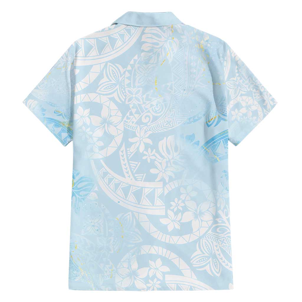 Polynesian Tiare Monstera Baby Blue Family Matching Long Sleeve Bodycon Dress and Hawaiian Shirt Liquid Style - Polynesian Pride