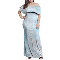 Polynesian Tiare Monstera Baby Blue Family Matching Off Shoulder Maxi Dress and Hawaiian Shirt Liquid Style - Polynesian Pride