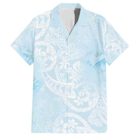Polynesian Tiare Monstera Baby Blue Family Matching Tank Maxi Dress and Hawaiian Shirt Liquid Style - Polynesian Pride