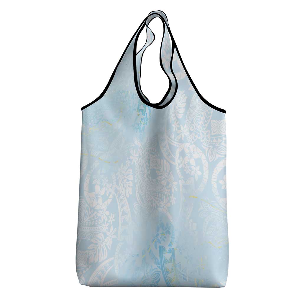Polynesian Tiare Monstera Baby Blue Grocery Bag Liquid Style - Polynesian Pride