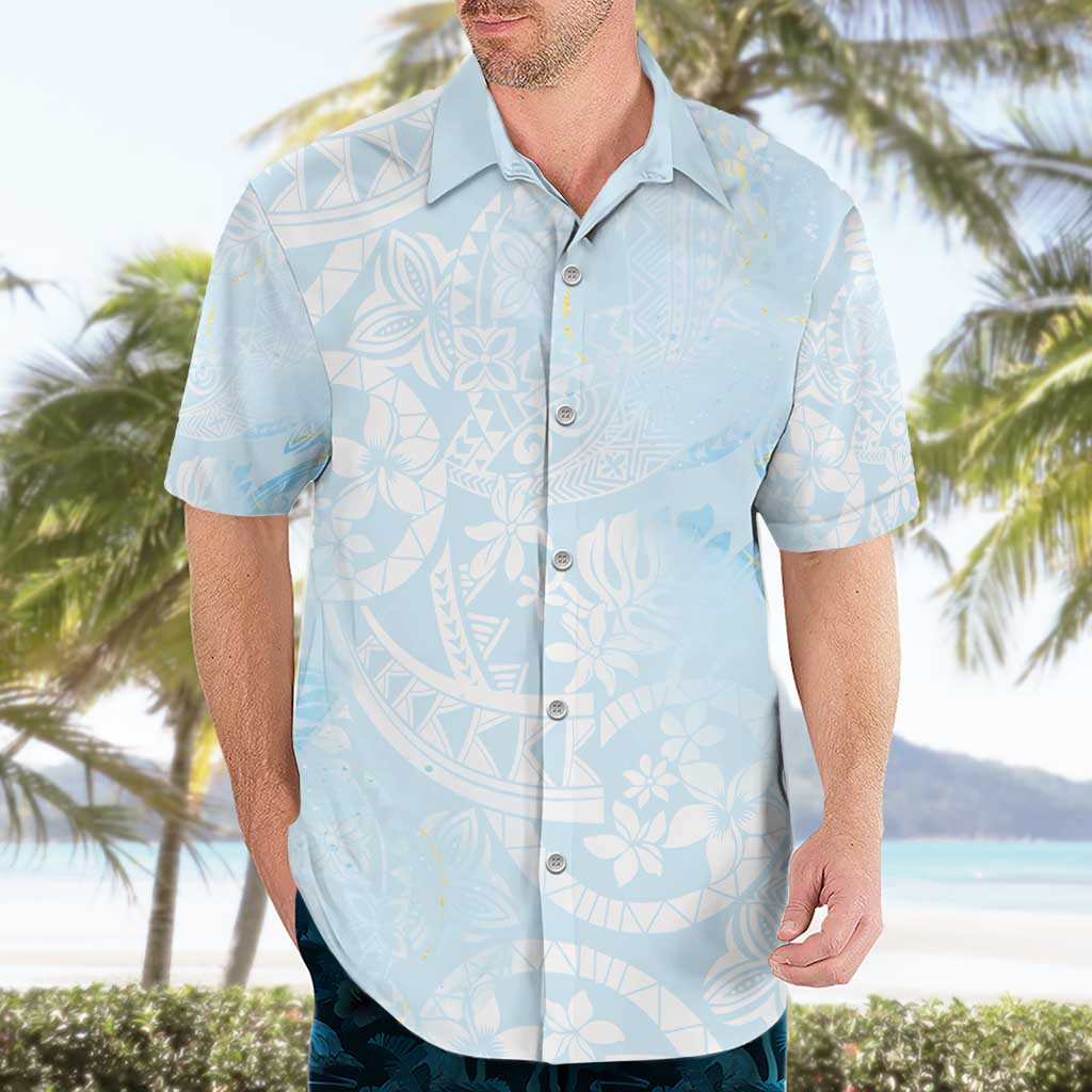 Polynesian Tiare Monstera Baby Blue Hawaiian Shirt Liquid Style - Polynesian Pride