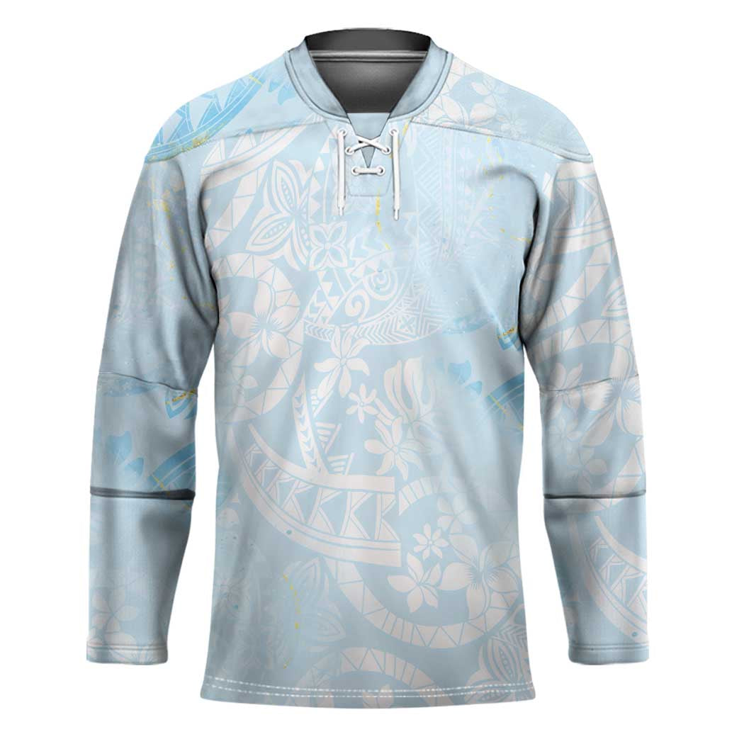 Polynesian Tiare Monstera Baby Blue Hockey Jersey Liquid Style - Polynesian Pride