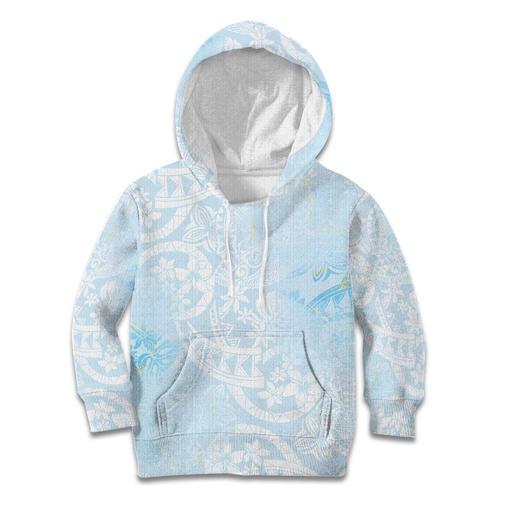 Polynesian Tiare Monstera Baby Blue Kid Hoodie Liquid Style - Polynesian Pride