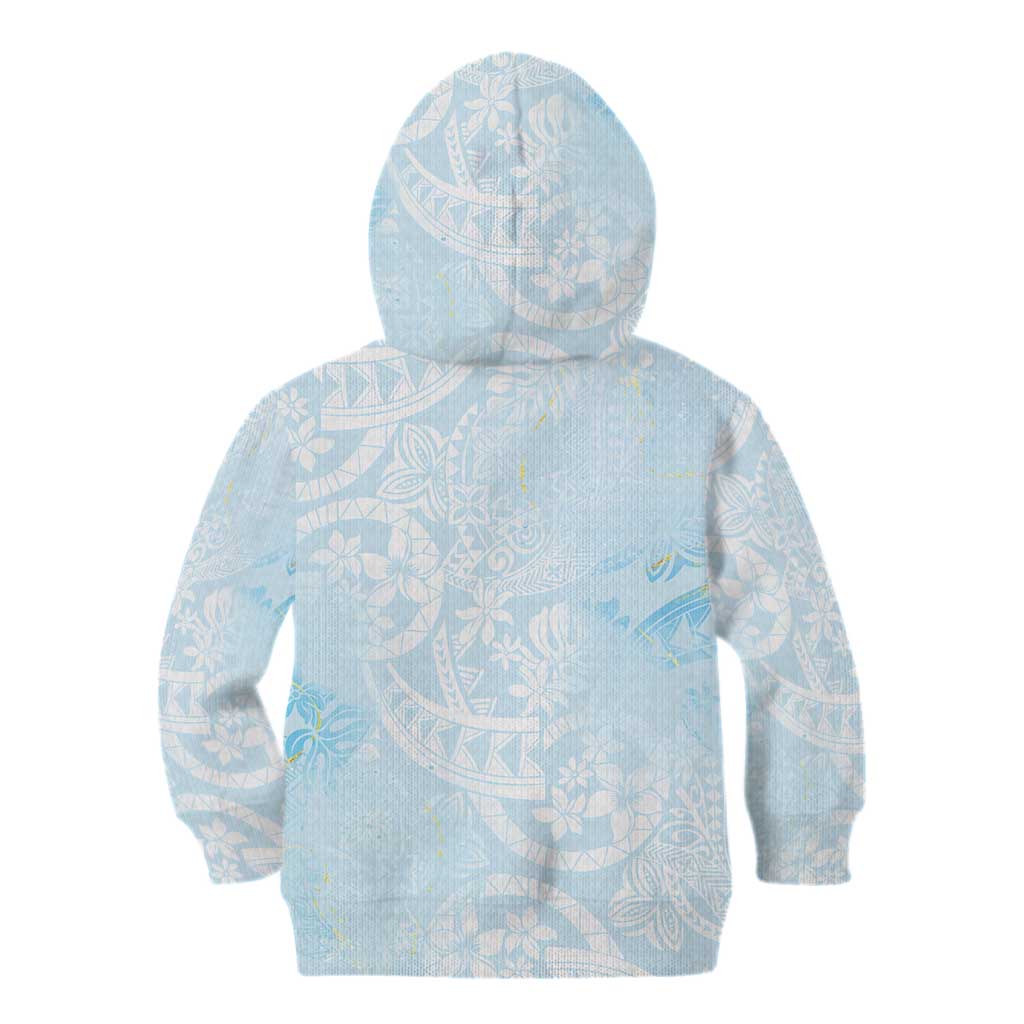 Polynesian Tiare Monstera Baby Blue Kid Hoodie Liquid Style - Polynesian Pride