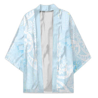 Polynesian Tiare Monstera Baby Blue Kimono Liquid Style - Polynesian Pride