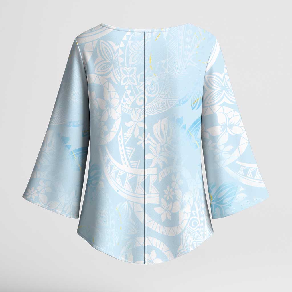 Polynesian Tiare Monstera Baby Blue Kimono Sleeve Blouse Liquid Style - Polynesian Pride