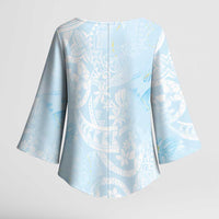 Polynesian Tiare Monstera Baby Blue Kimono Sleeve Blouse Liquid Style - Polynesian Pride