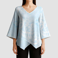Polynesian Tiare Monstera Baby Blue Kimono Sleeve Blouse Liquid Style - Polynesian Pride