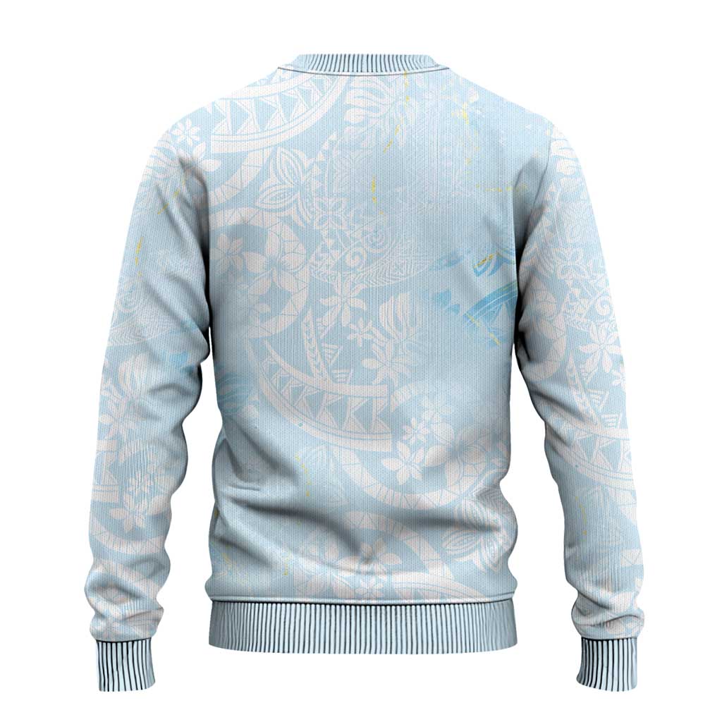 Polynesian Tiare Monstera Baby Blue Ugly Christmas Sweater Liquid Style - Polynesian Pride