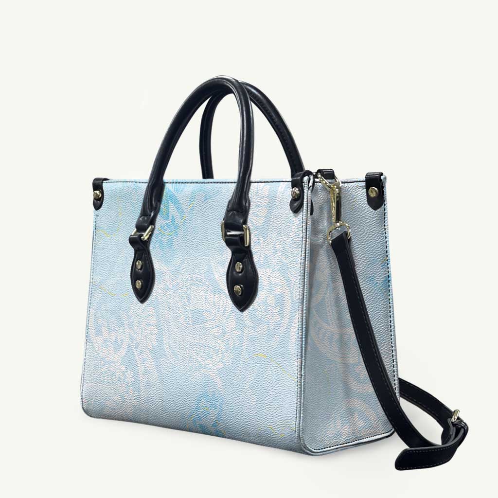 Polynesian Tiare Monstera Baby Blue Leather Bag Liquid Style LT01 Blue - Polynesian Pride