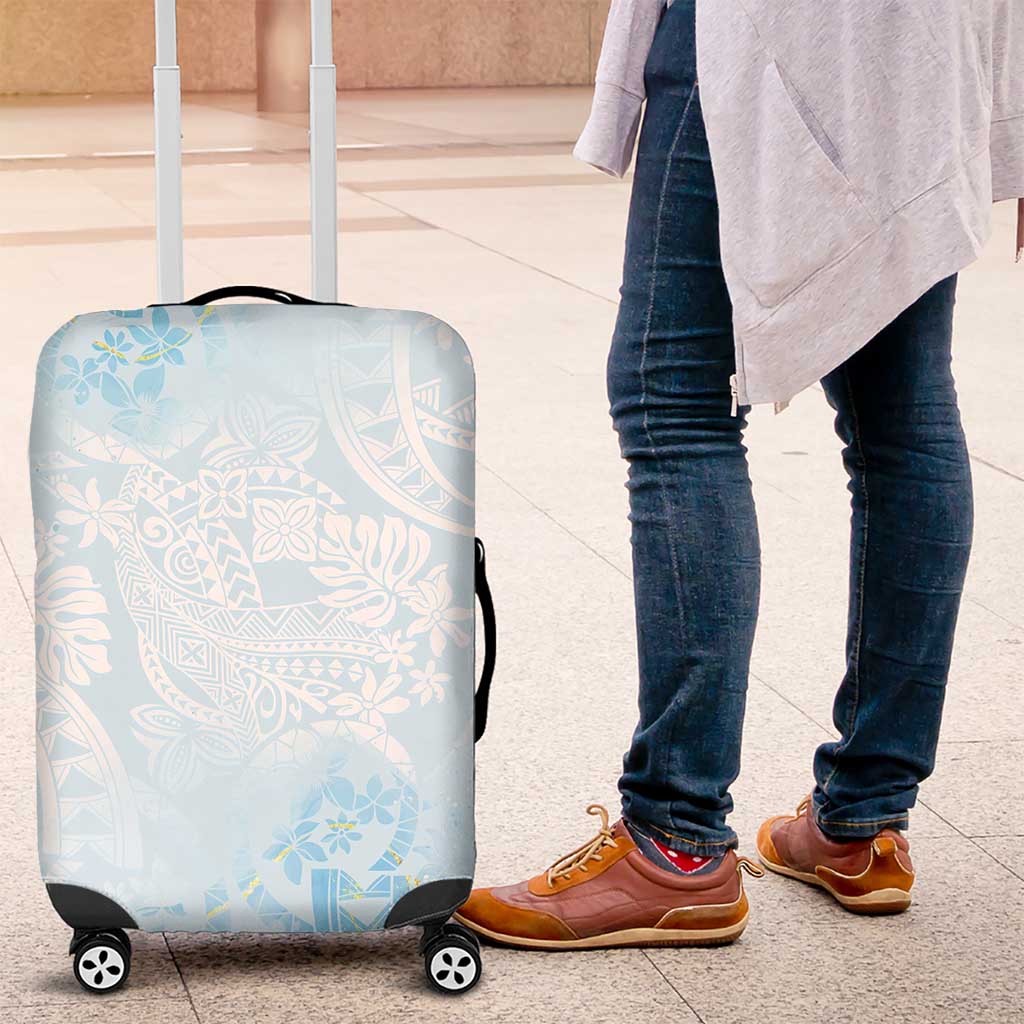 Polynesian Tiare Monstera Baby Blue Luggage Cover Liquid Style LT01 Blue - Polynesian Pride