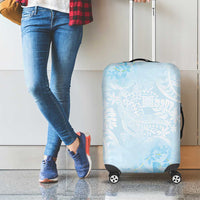 Polynesian Tiare Monstera Baby Blue Luggage Cover Liquid Style - Polynesian Pride