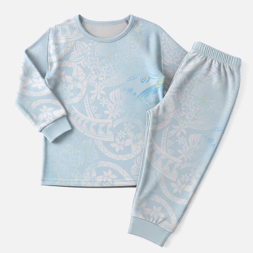 Polynesian Tiare Monstera Baby Blue Christmas Pajama Set Liquid Style - Polynesian Pride
