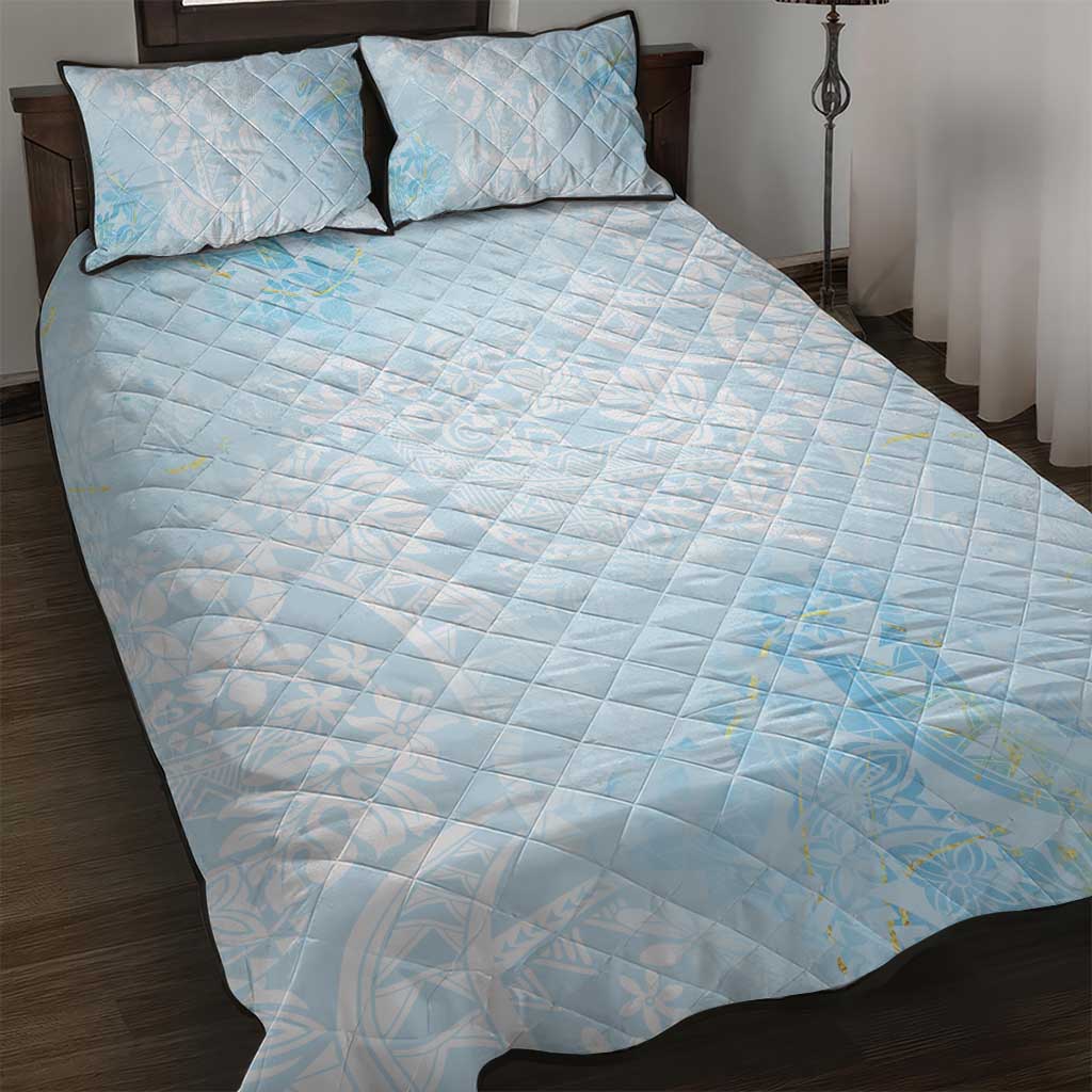 Polynesian Tiare Monstera Baby Blue Quilt Bed Set Liquid Style LT01 Blue - Polynesian Pride