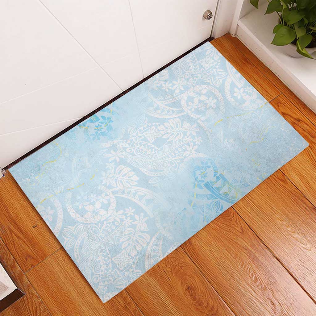 Polynesian Tiare Monstera Baby Blue Rubber Doormat Liquid Style - Polynesian Pride