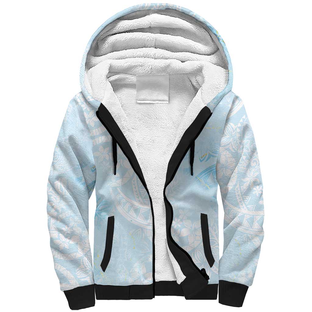 Polynesian Tiare Monstera Baby Blue Sherpa Hoodie Liquid Style LT01 Unisex Blue - Polynesian Pride