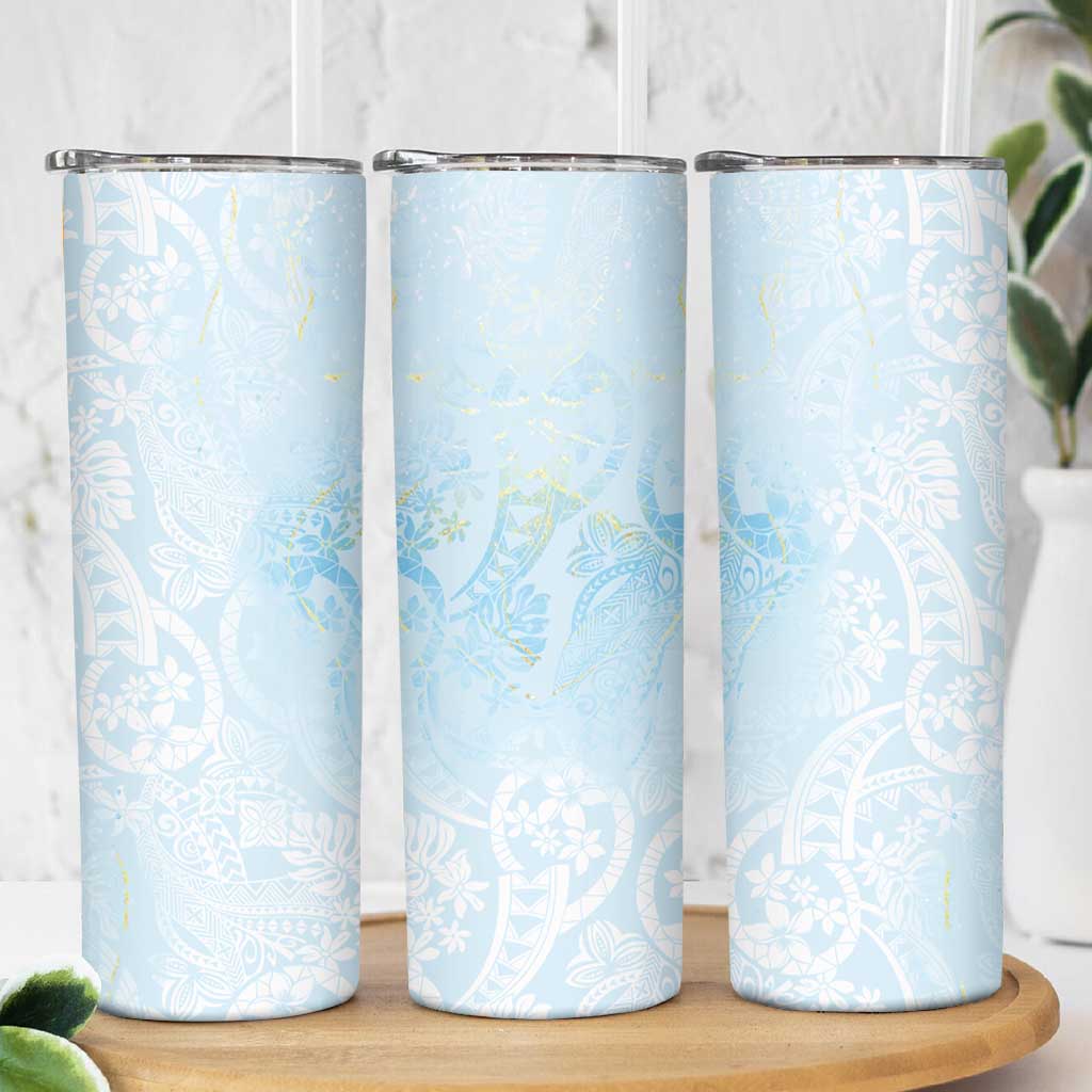 Polynesian Tiare Monstera Baby Blue Skinny Tumbler Liquid Style - Polynesian Pride
