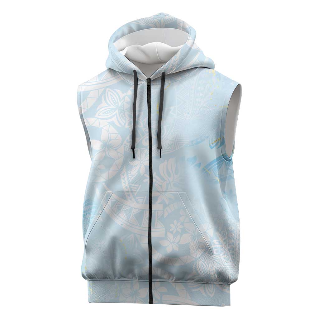 Polynesian Tiare Monstera Baby Blue Sleeveless Zip Hoodie Liquid Style LT01 Blue - Polynesian Pride