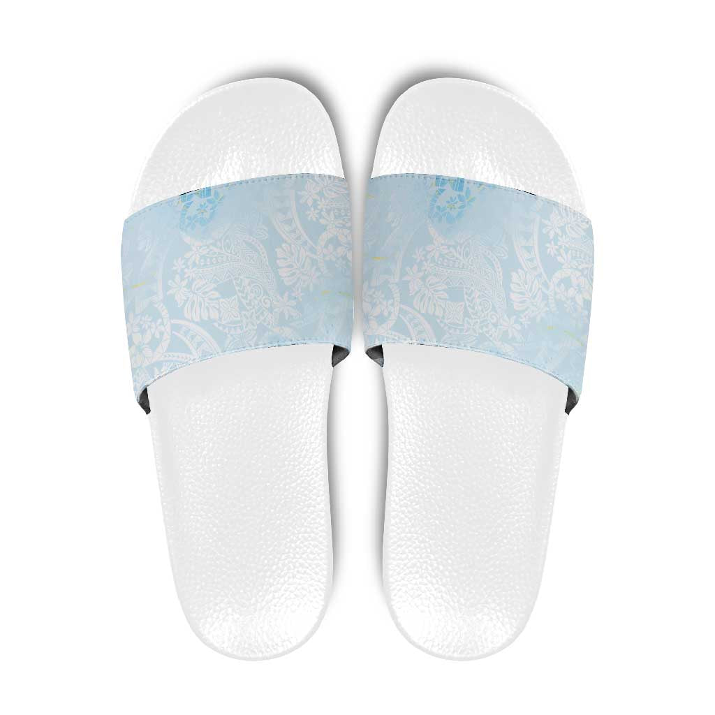 Polynesian Tiare Monstera Baby Blue Slide Sandals Liquid Style - Polynesian Pride