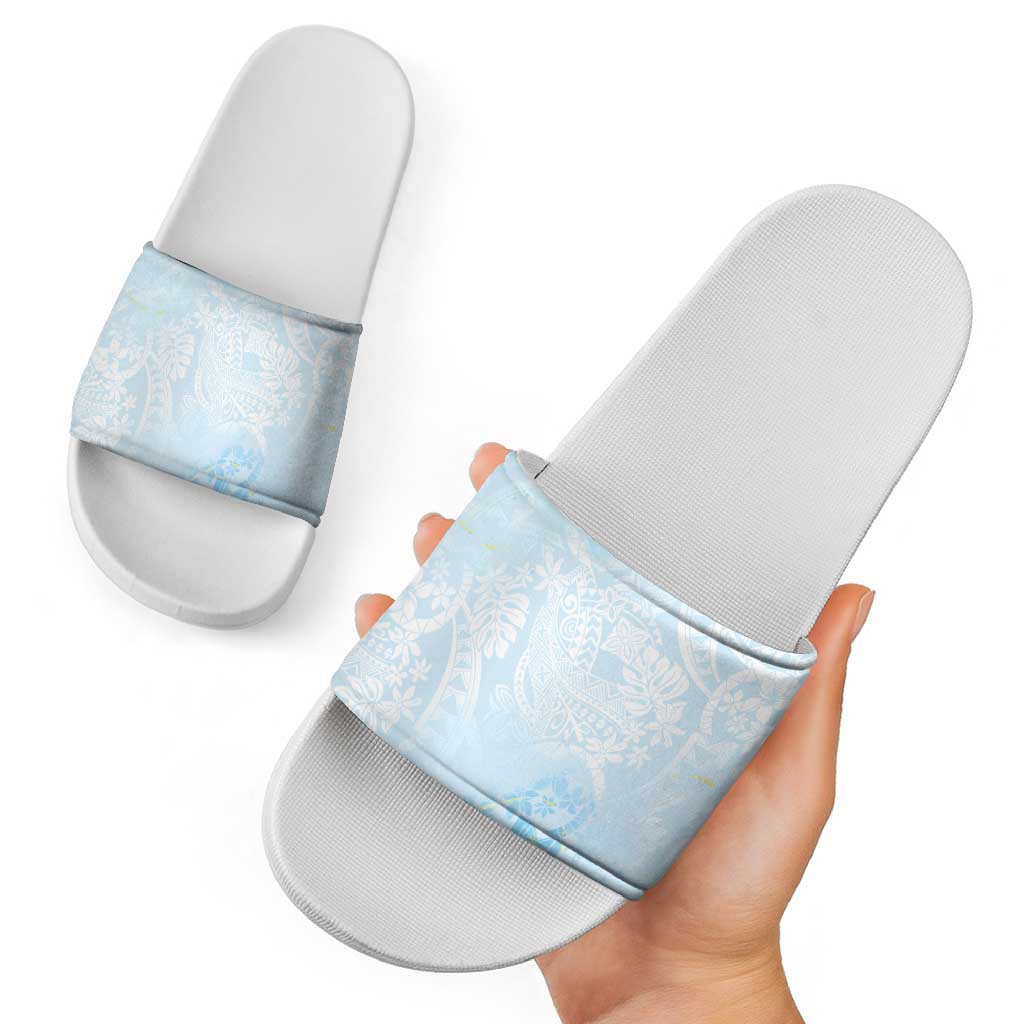 Polynesian Tiare Monstera Baby Blue Slide Sandals Liquid Style - Polynesian Pride