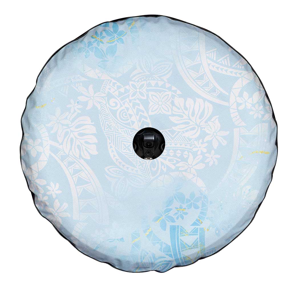 Polynesian Tiare Monstera Baby Blue Spare Tire Cover Liquid Style - Polynesian Pride