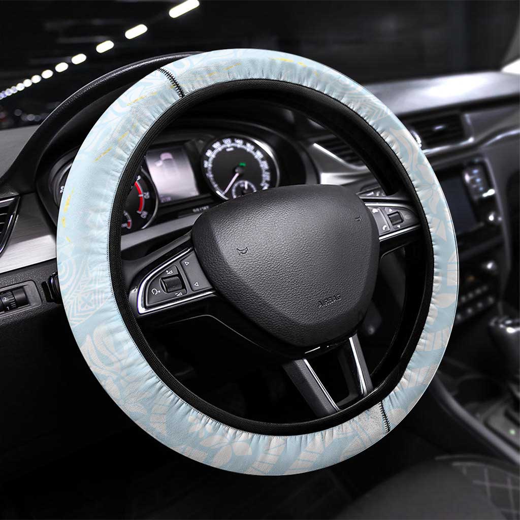 Polynesian Tiare Monstera Baby Blue Steering Wheel Cover Liquid Style - Polynesian Pride
