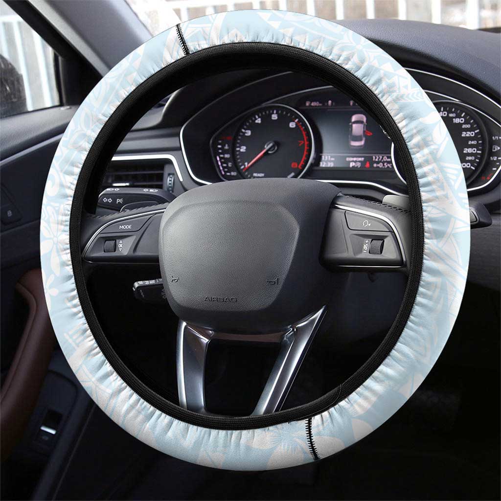 Polynesian Tiare Monstera Baby Blue Steering Wheel Cover Liquid Style - Polynesian Pride