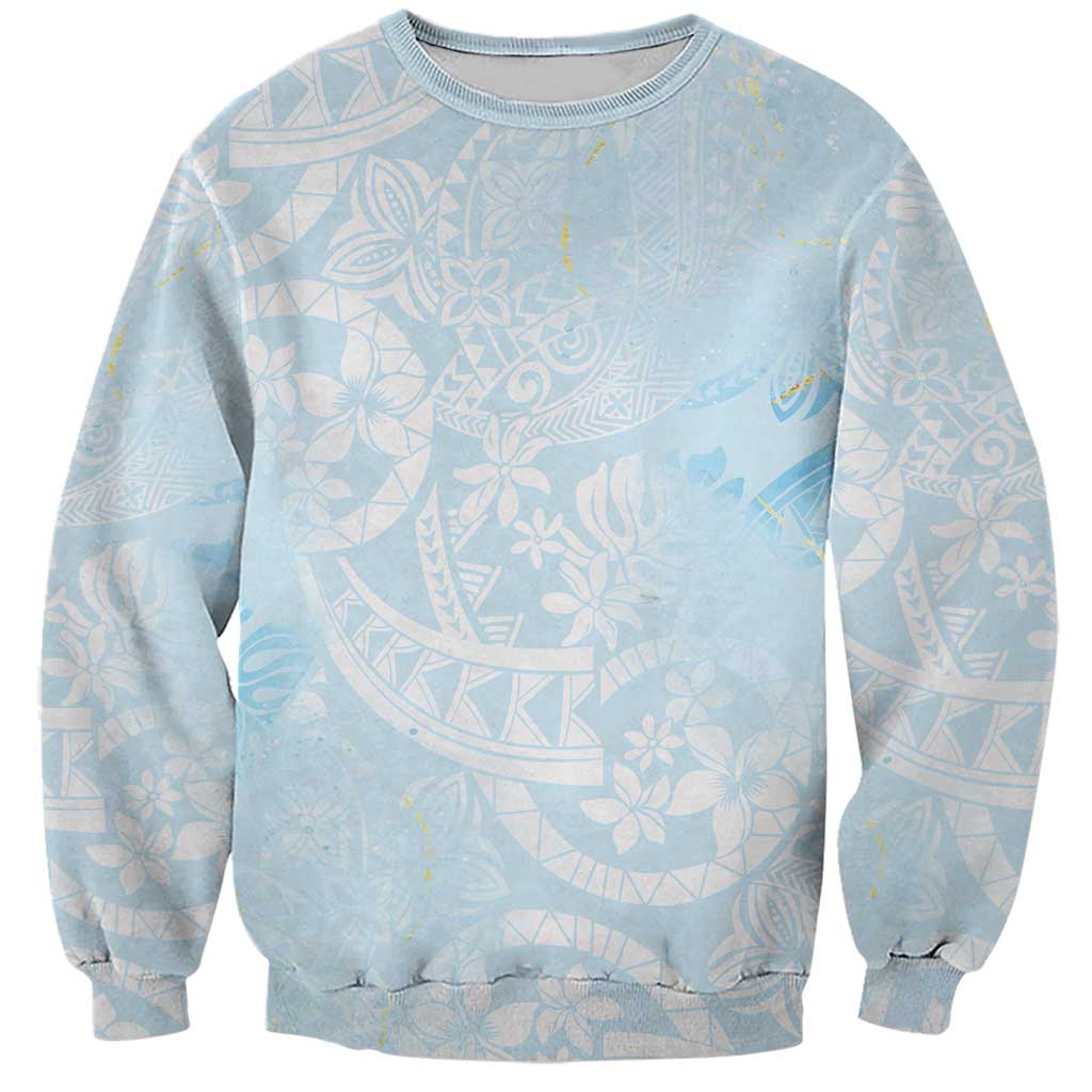 Polynesian Tiare Monstera Baby Blue Sweatshirt Liquid Style - Polynesian Pride